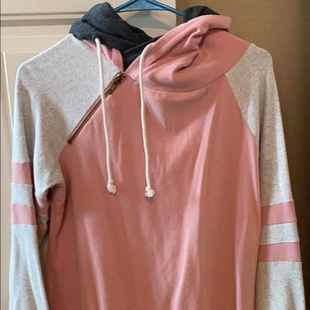 Pink and gray ampersand ave double hoodie